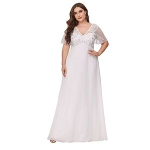 EVER-PRETTY Plus Flounce Sleeve Leaf Sequin Bodice Prom Dress Size 26